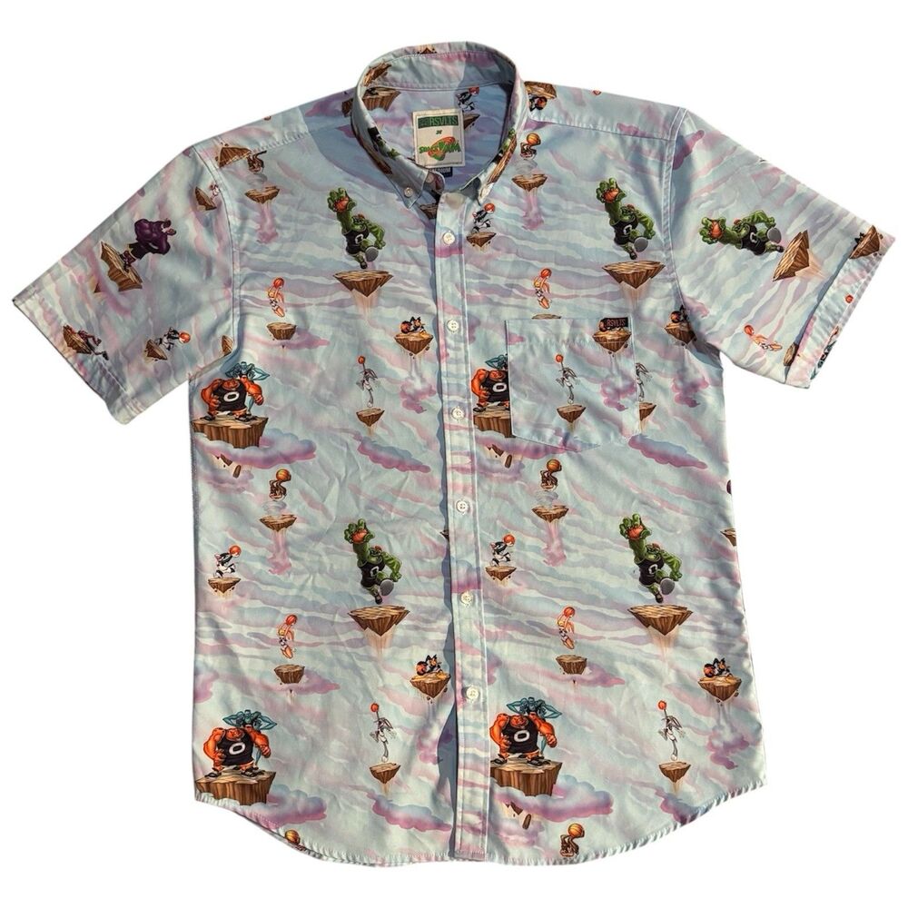 RSVLTS x Space Jam KUNUFLEX Button Up Shirt Size Medium Looney Tunes Clouds